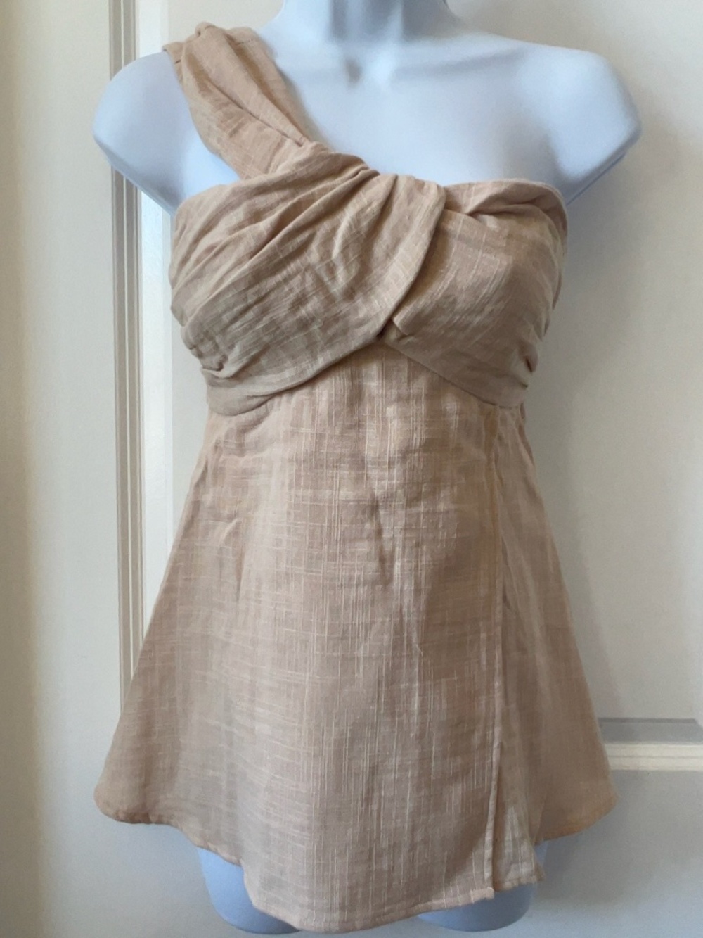 SABO Beige One Shoulder Twist Front Peplum Top XXS US 0